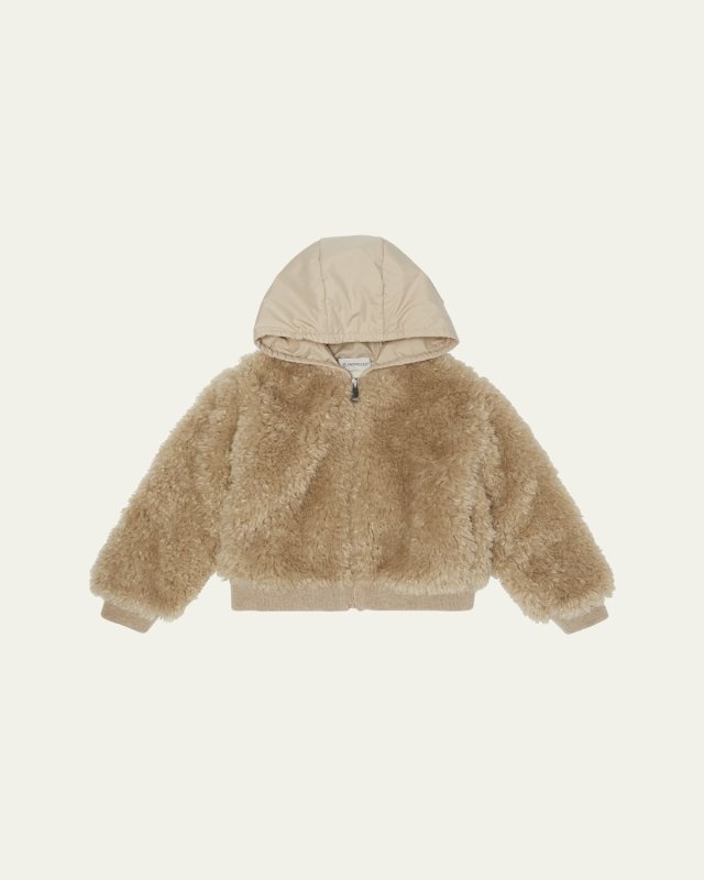 Girl's Teddy Zip-Front Cardigan with Nylon Hood, Size 8-10